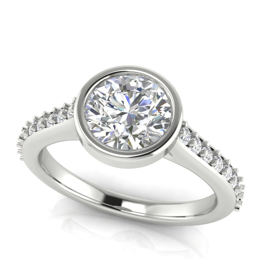 Pave Bezel Round Cut Lab Diamond Engagement Ring