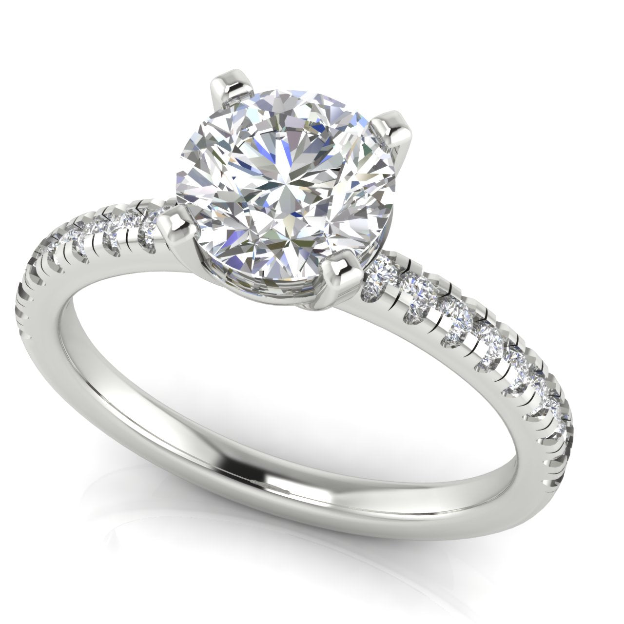 French Pave Basket Round Cut Lab Diamond Engagement Ring