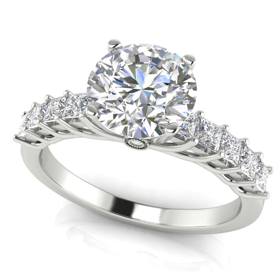 Princess Paved Round Cut Lab Diamond Engagement Ring