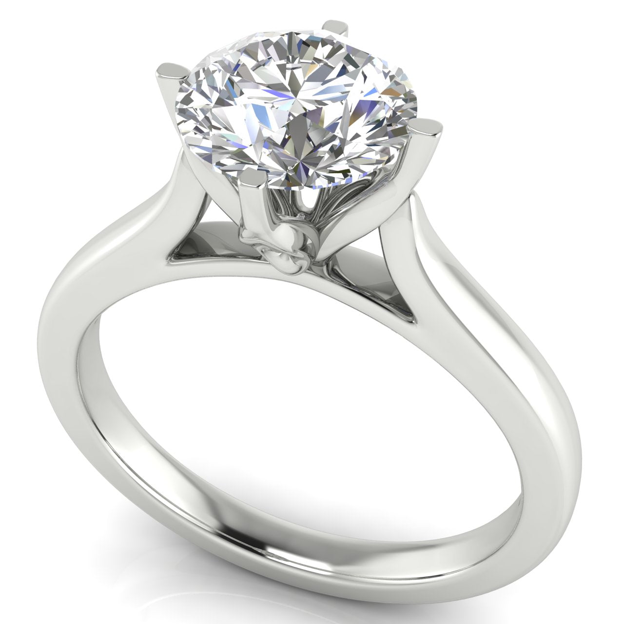 Lotus Prong Round Cut Lab Diamond Engagement Ring