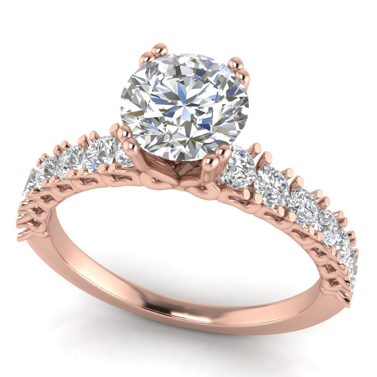 Scalloped Pave Round Cut Lab Diamond Engagement Ring