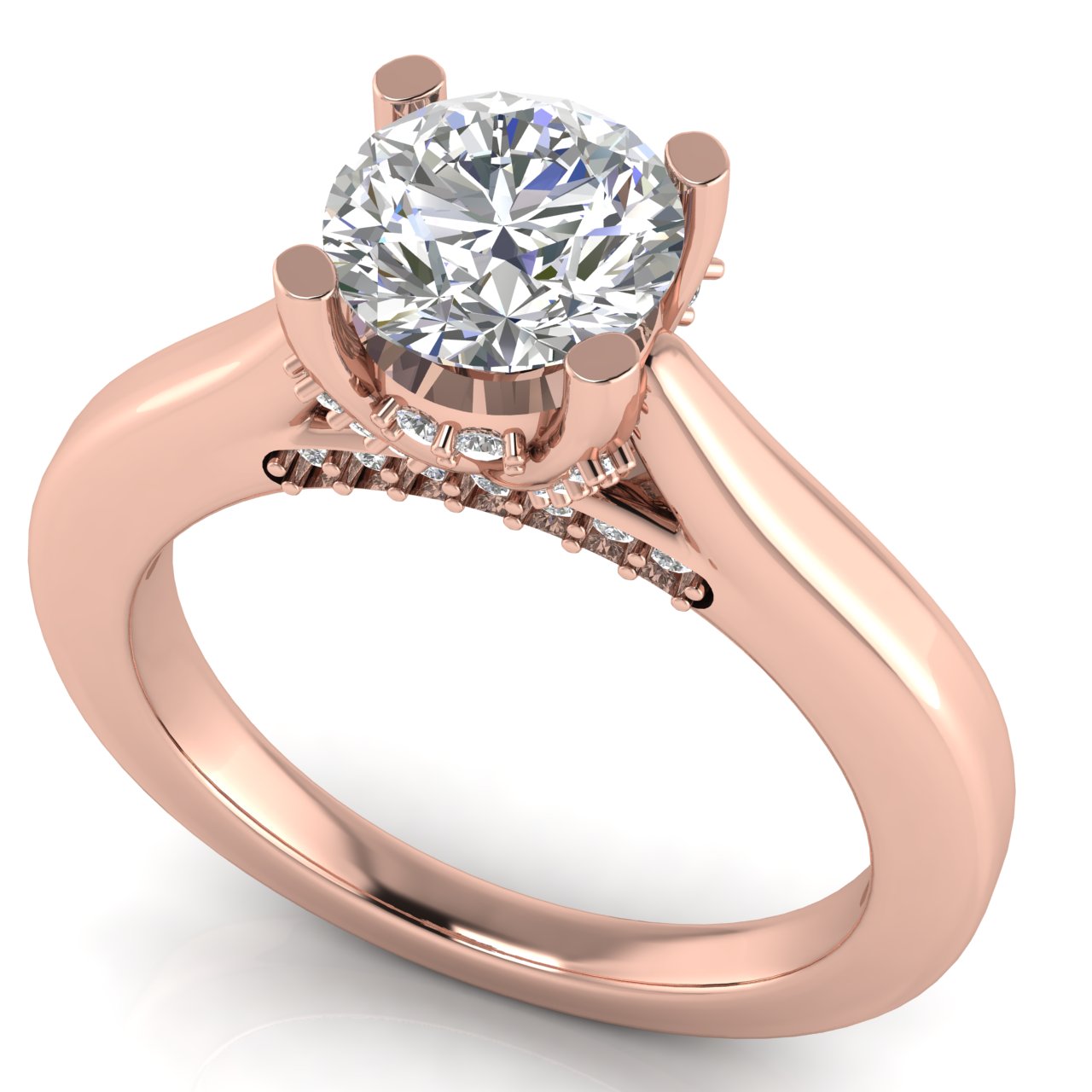 Bridge Paved Round Cut Moissanite Engagement Ring