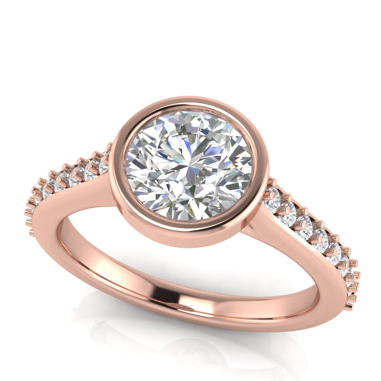 Pave Bezel Round Cut Lab Diamond Engagement Ring