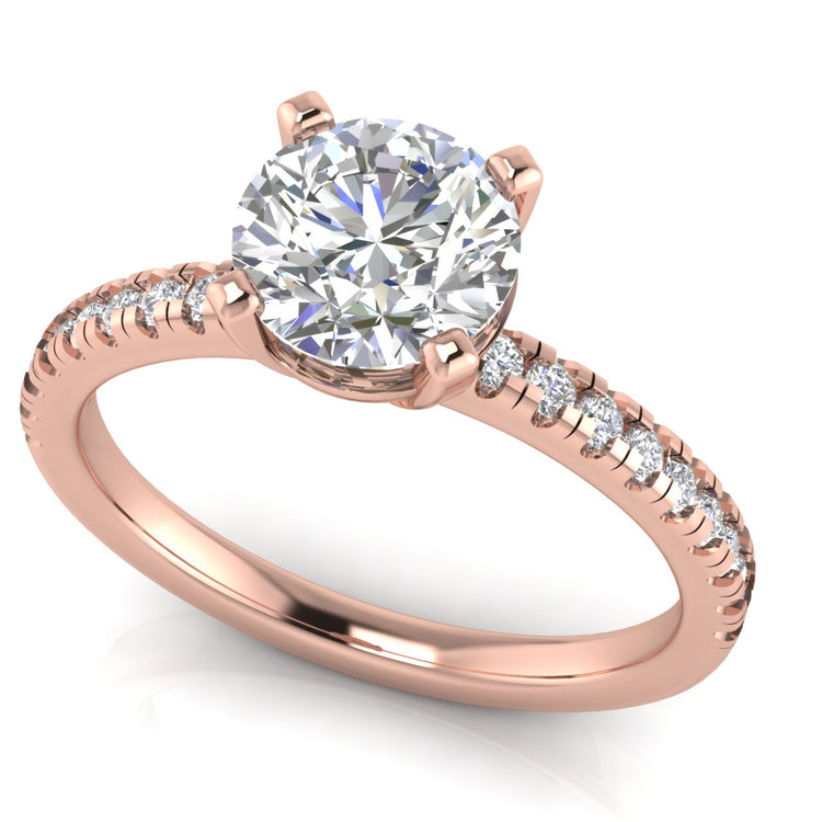 French Pave Basket Round Cut Moissanite Engagement Ring