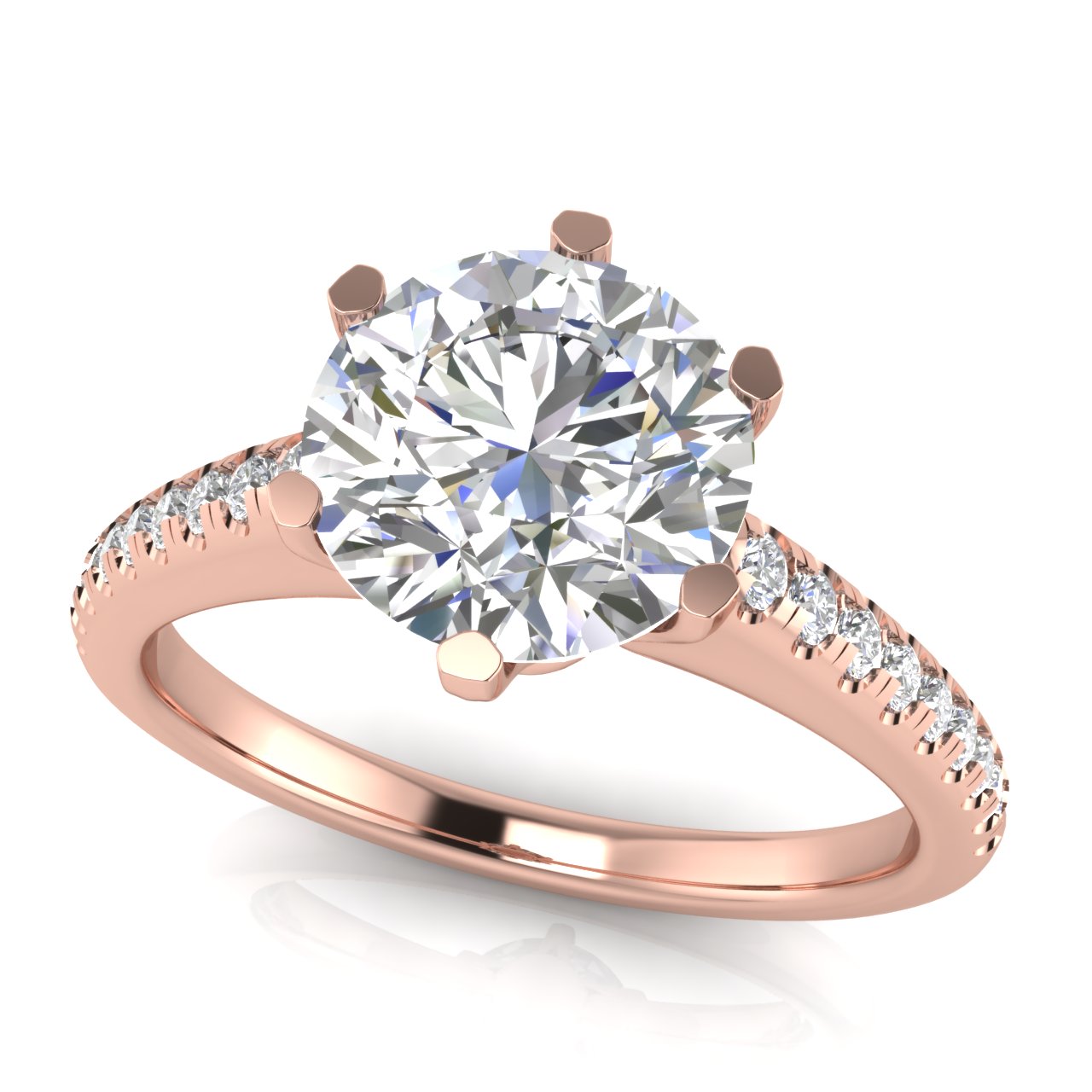 French Pave Round Cut Lab Diamond Engagement Ring