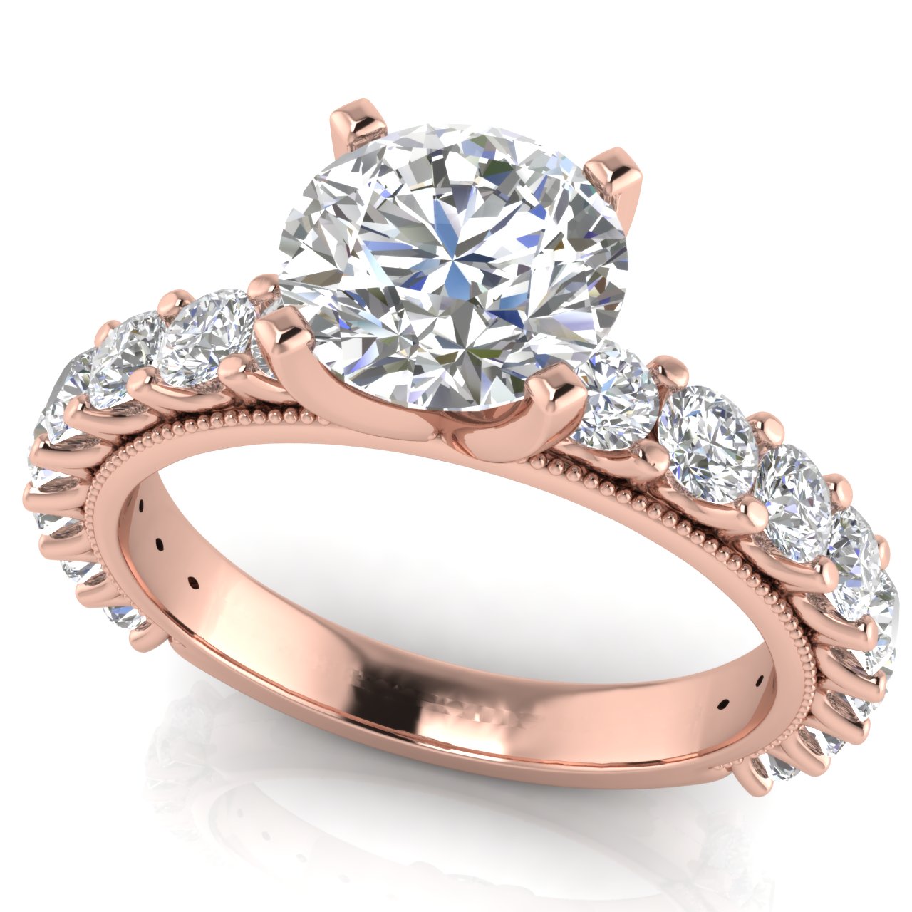 Round Pave Milgrain Round Cut Lab Diamond Engagement Ring