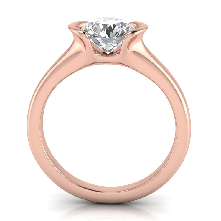 Half Bezel Round Cut Lab Diamond Engagement Ring