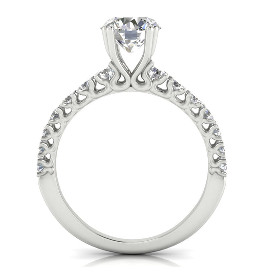 Scalloped Pave Round Cut Moissanite Engagement Ring