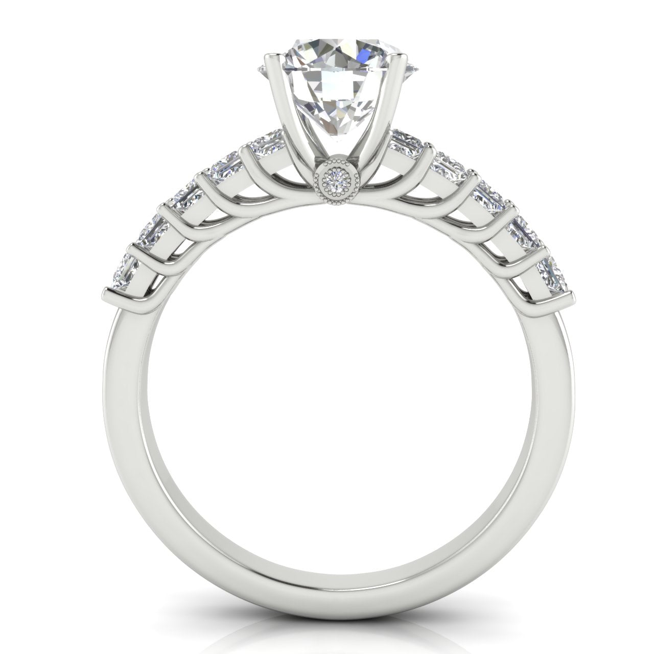 Princess Paved Round Cut Lab Diamond Engagement Ring