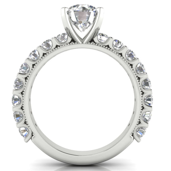 Round Pave Milgrain Round Cut Lab Diamond Engagement Ring