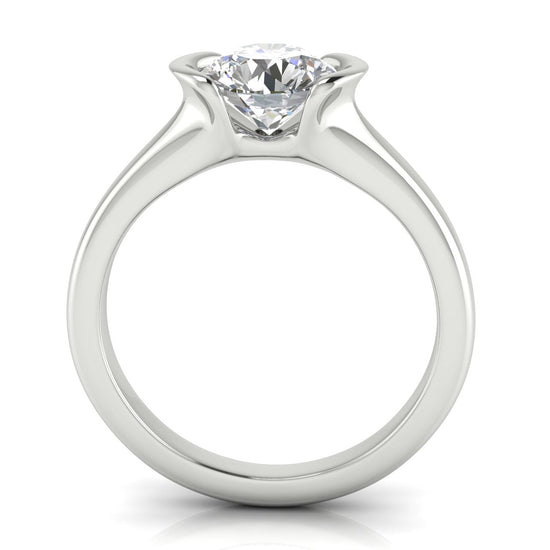 Half Bezel Round Cut Lab Diamond Engagement Ring