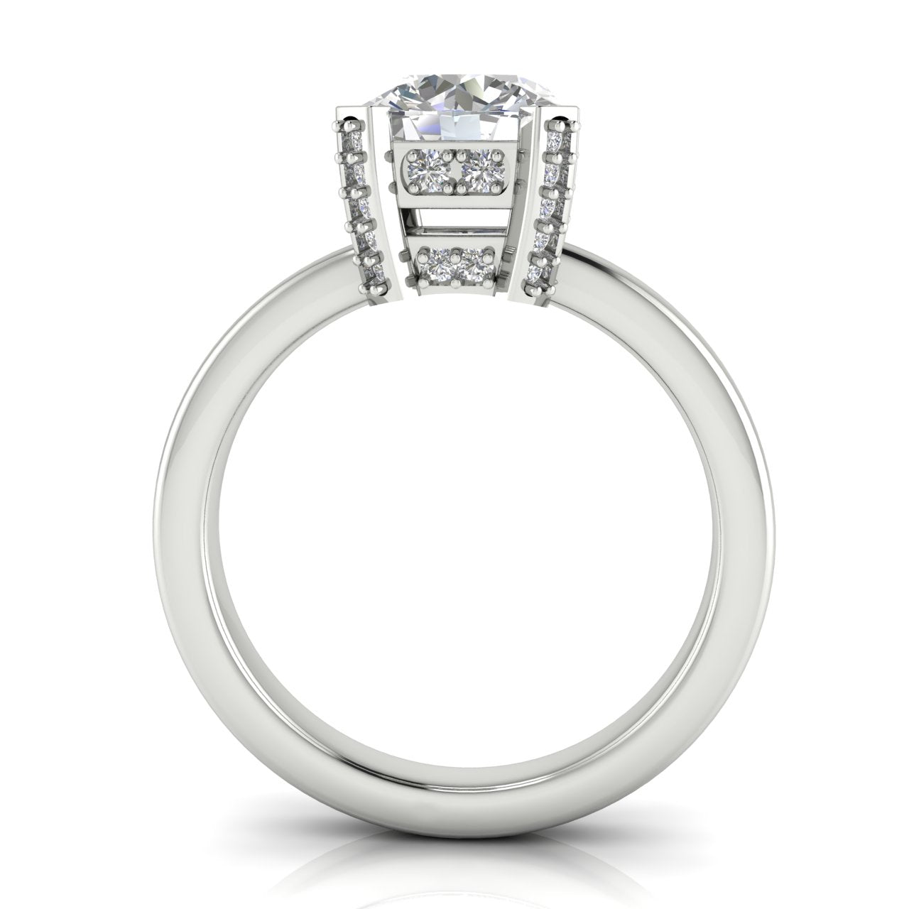 Architectural Pave Round Cut Moissanite Engagement Ring