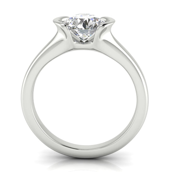 Half Bezel Round Cut Moissanite Engagement Ring