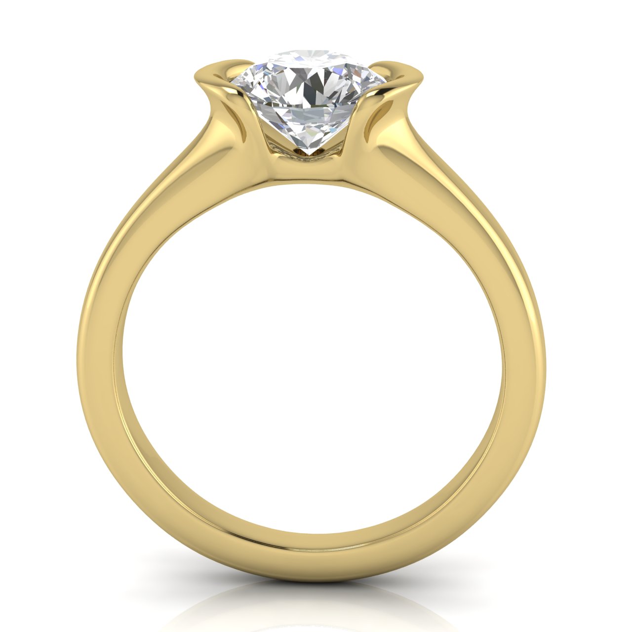 Half Bezel Round Cut Lab Diamond Engagement Ring