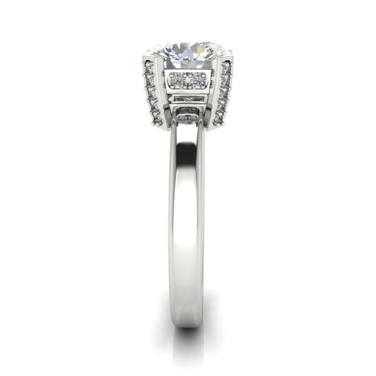 Architectural Pave Round Cut Moissanite Engagement Ring